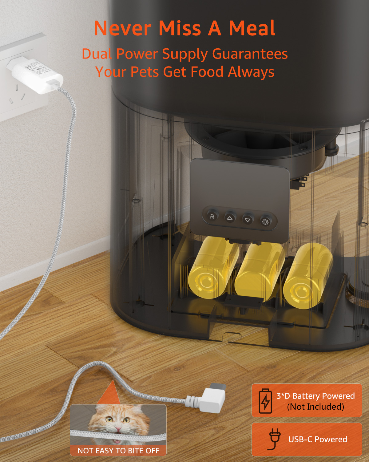 3L Distributeur de Croquettes pour Chat et Chien Noir Distributeur Automatique de Nourriture avec Bol en Acier Inoxydable 6 Repas par Jour - 4