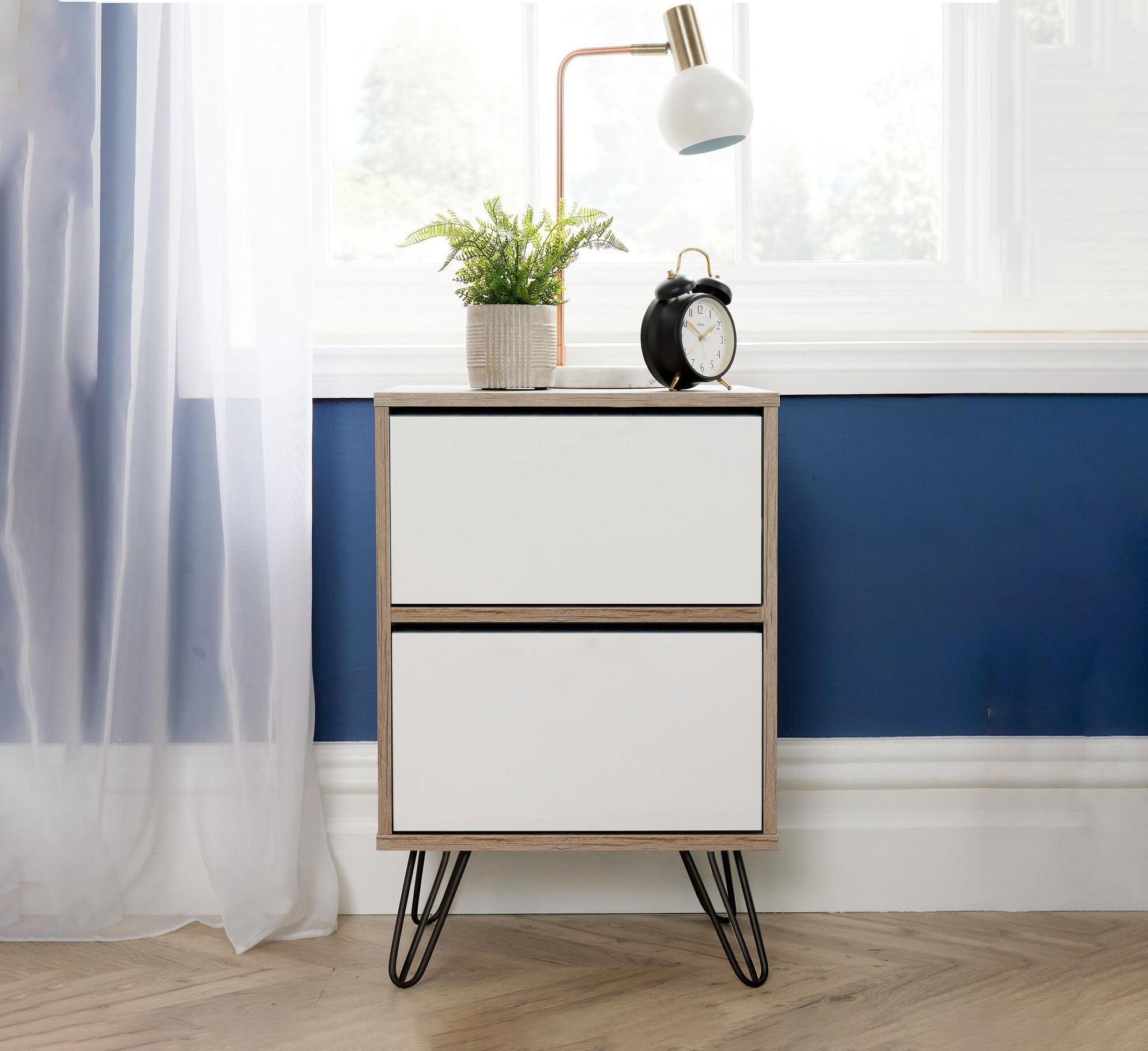 Mesita de Noche Pino, Blanco y Cambria 60x40 cm - 2