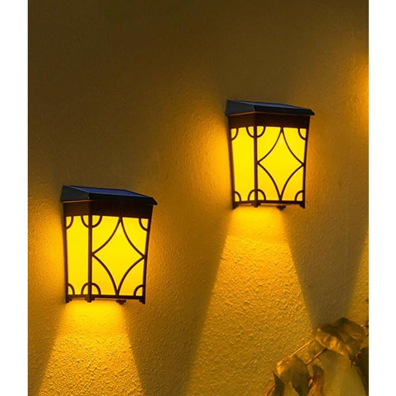 Zestaw 1 lampy solarnej ściennej, wodoodporna IP65, regulowane oświetlenie (złote światło + RGB), oświetlenie ogrodzeniowe, oświetlenie ogrodowe