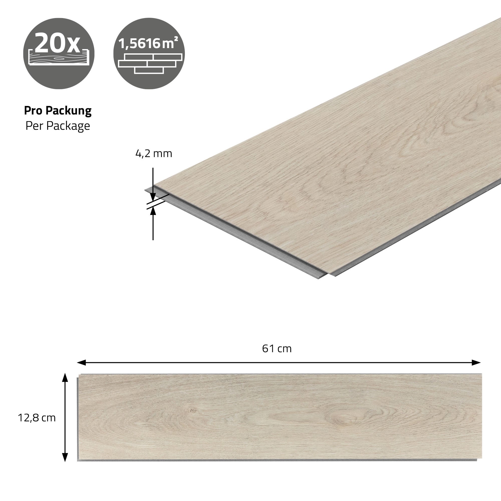 ML-Design Pavimento em vinil PVC 1.56m² castanho carvalho claro 20 tábuas click system 61x12,8cm espessura das folhas 4,2mm efeito madeira impermeável - 5