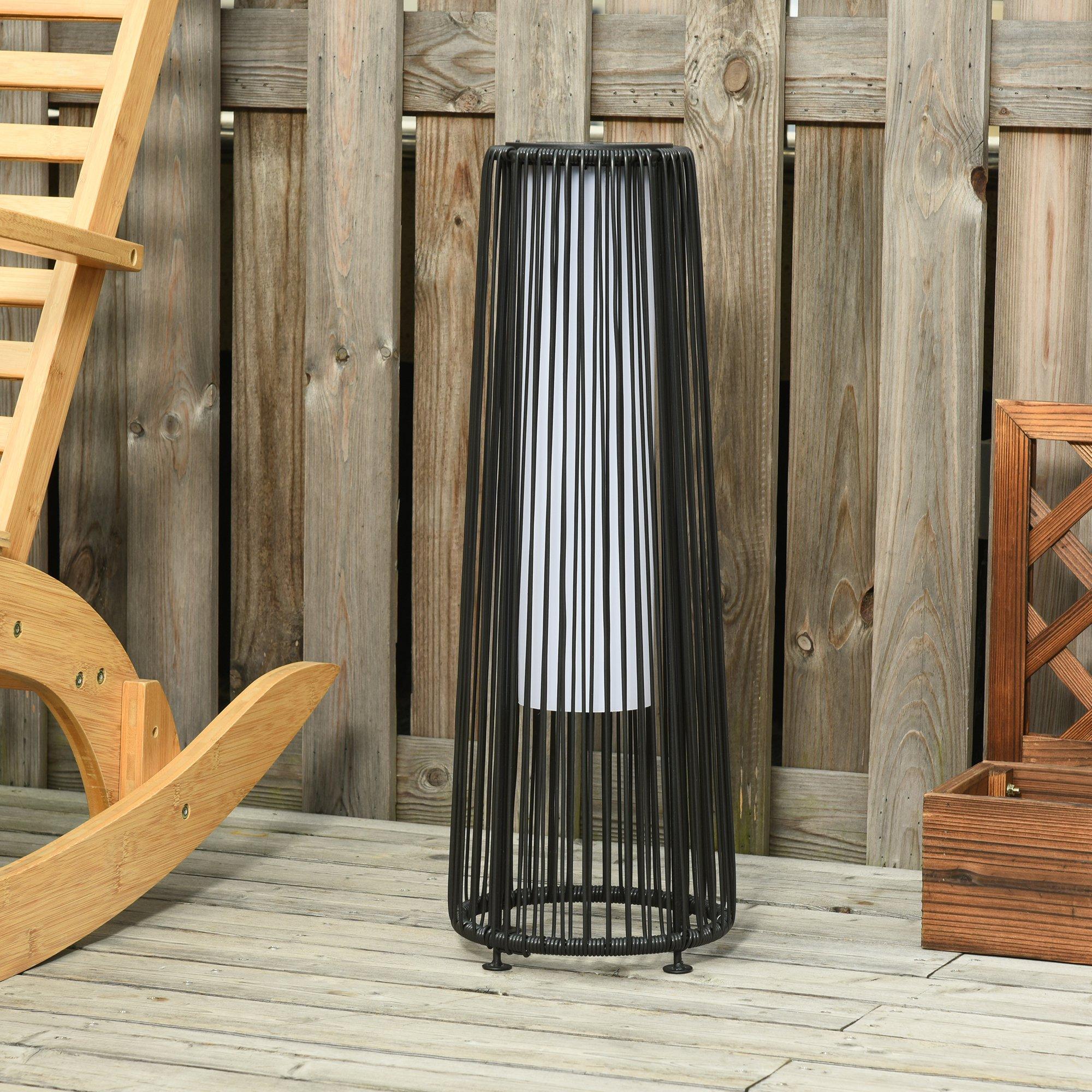 Lâmpada de Pé em Vime com Energia Solar Outsunny 21,5x21,5x61 cm Preto - 7