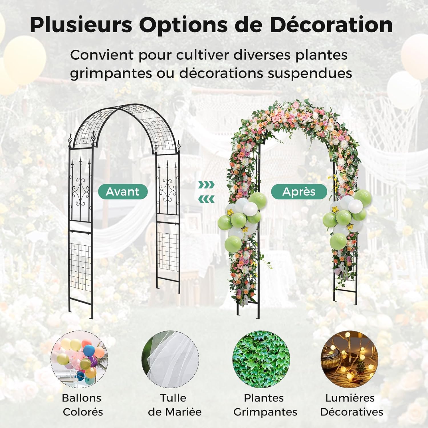 Arco da Giardino per Rampicanti, Arco da Giardino a Forma di Cupola in Metallo Zincato Resistente, Ideale per Feste e Ceremonie, 143 x 40 x 23 - 6