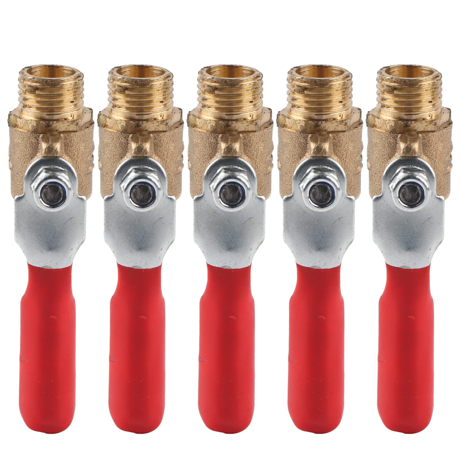 Lot de 5 vannes à boisseau sphérique à double filetage mâle G1/4 en laiton pour compresseur d'air - 7
