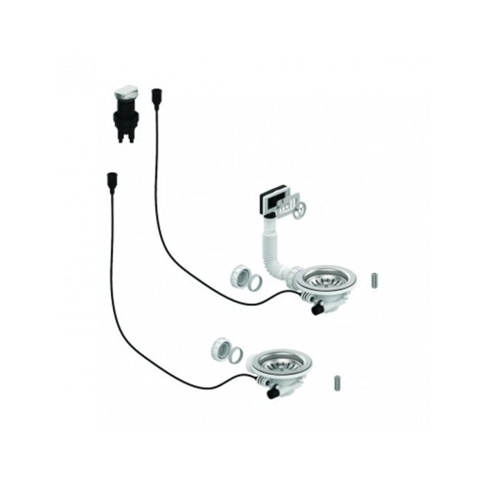 Desagüe fregadero 2 senos ø90mm control por cable, seno ø114mm, apriete 0 a 13mm