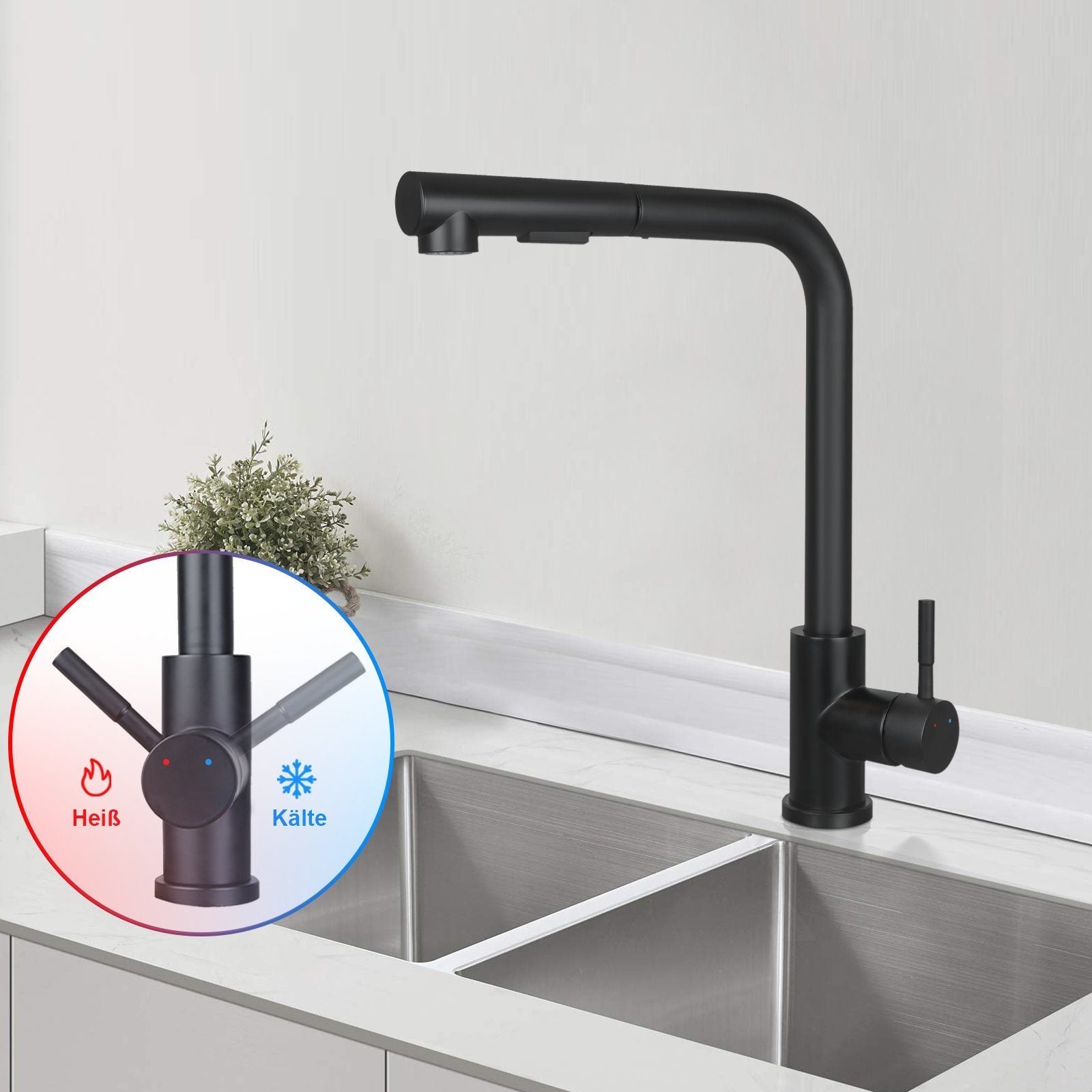 NETTLIFE Bateria umywalkowa, wyciągana bateria umywalkowa ze stali nierdzewnej z obrotem 360° i 2 rodzajami natrysku - 2