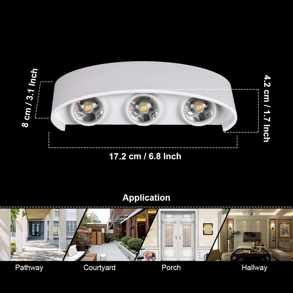 Nowoczesna lampa ścienna LED, oświetlenie pionowe, wodoodporna, aluminium, do wewnątrz i na zewnątrz, 6 W, ciepła biel.