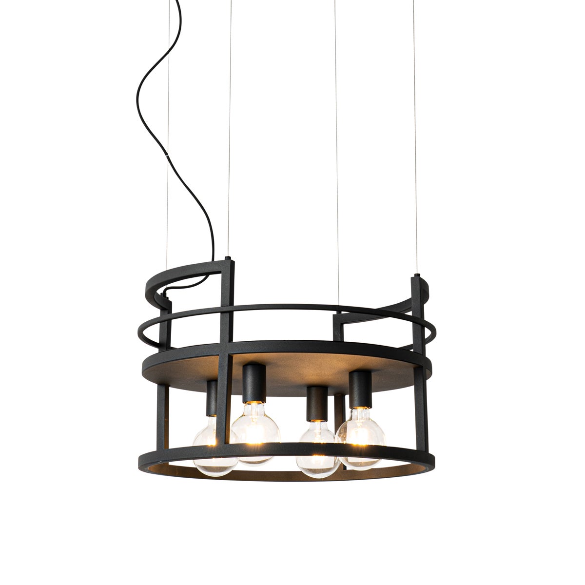 Industrialna lampa wisząca czarna z półką okrągłą 4-światłowa - Cage Rack