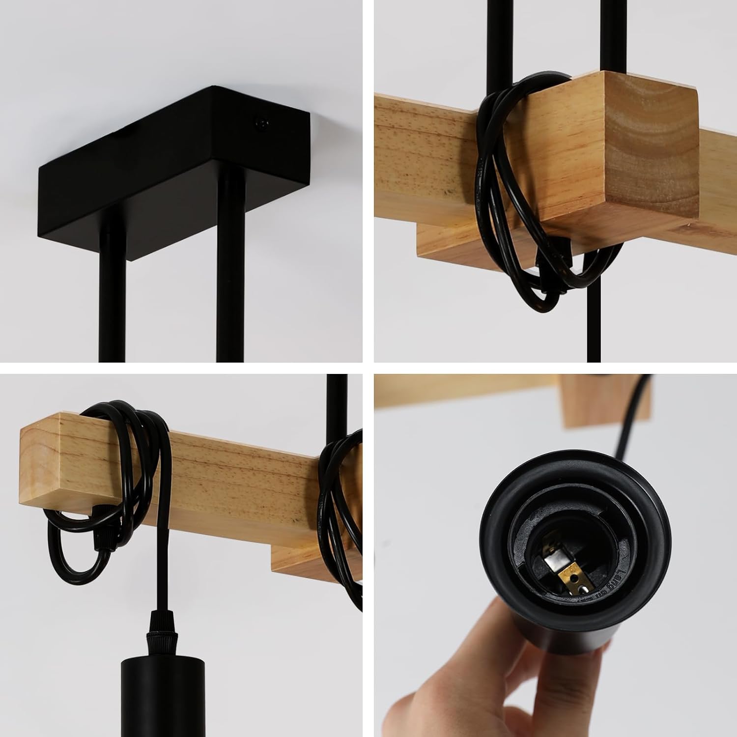 GOECO Suspension artistique en bois ( Douille E27, Ampoule non incluse) - 3