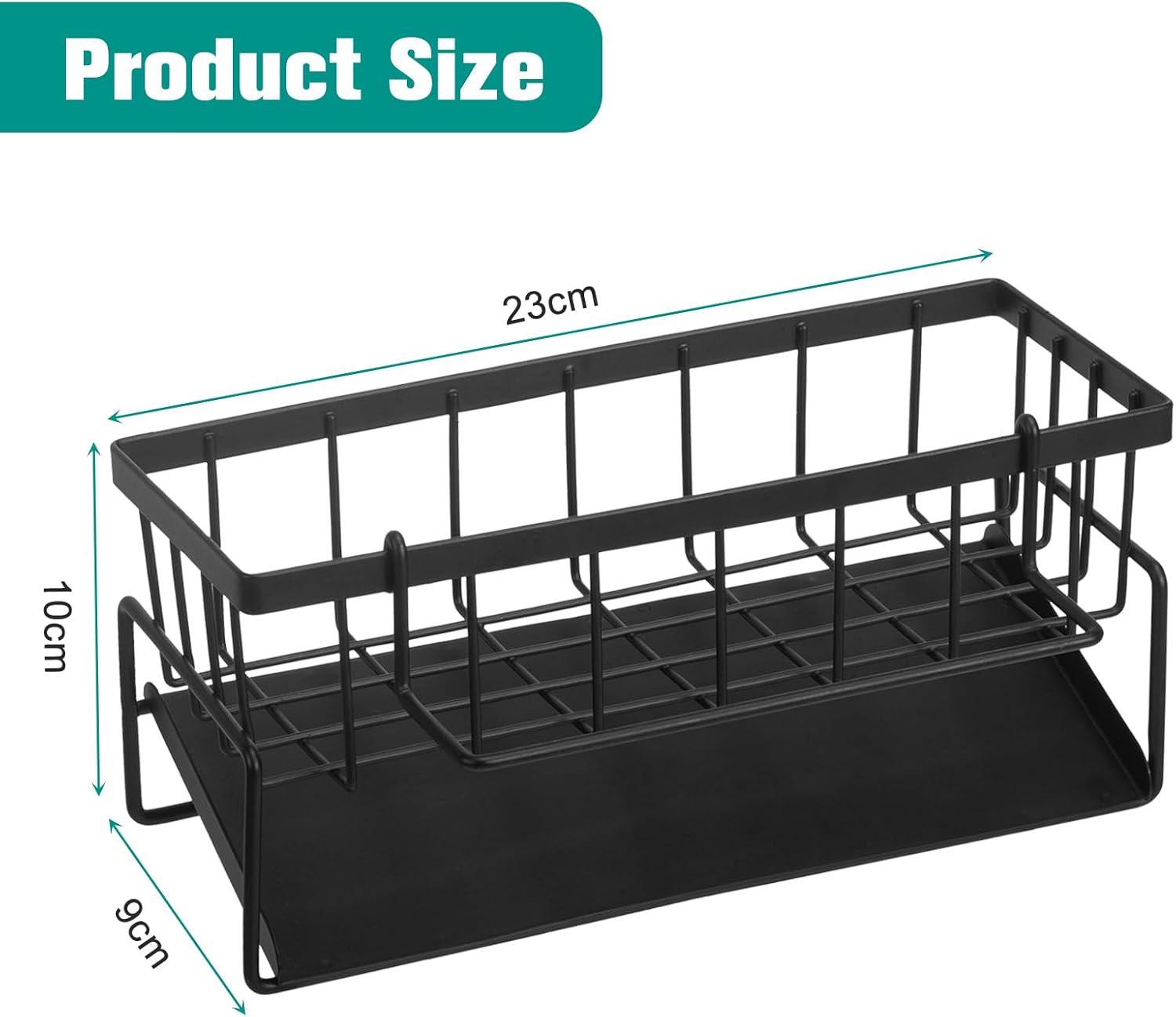 Soporte para fregadero de cocina organizador de fregadero acero inoxidable soporte almacenamiento para fregadero con bandeja drenaje automático negro - 2