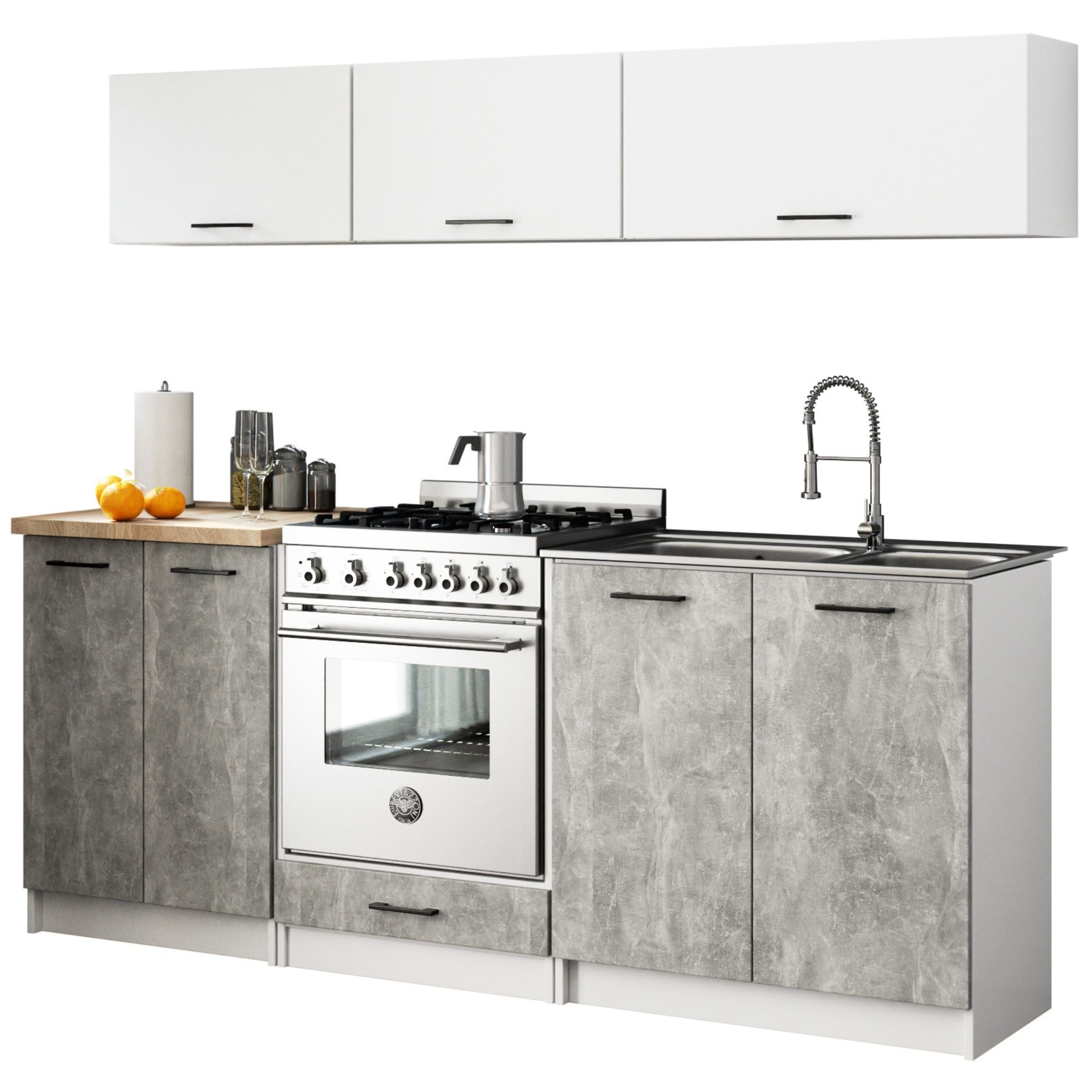 Zestaw kuchenny AKORD OLIWIA G1 2.0m Biały 200 cm 8 drzwi kolor Beton mat 6 półek 200x46x174 cm