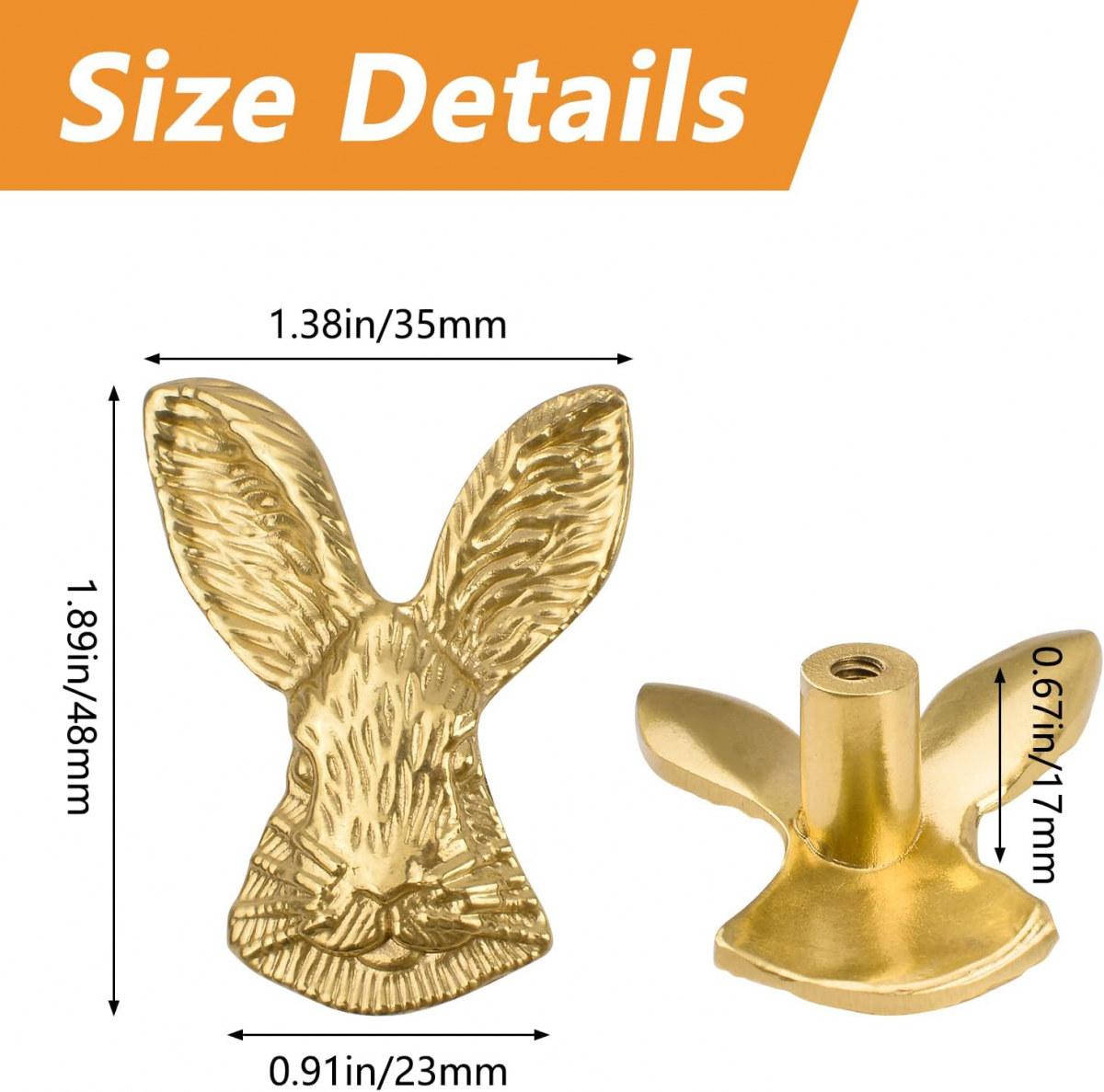 Lot De 2 Boutons De Tiroir Tête De Lapin – Doré, En Laiton, Pour Cuisine Et Meubles