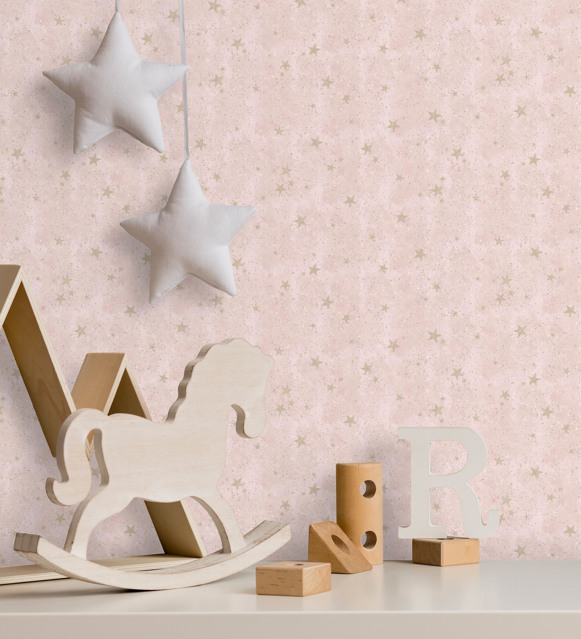 Carta da parati infantile cielo rosa con stelle dorate - Itzel 681984 di GAULAN - Rotolo di 10 m x 0,52 m - 3