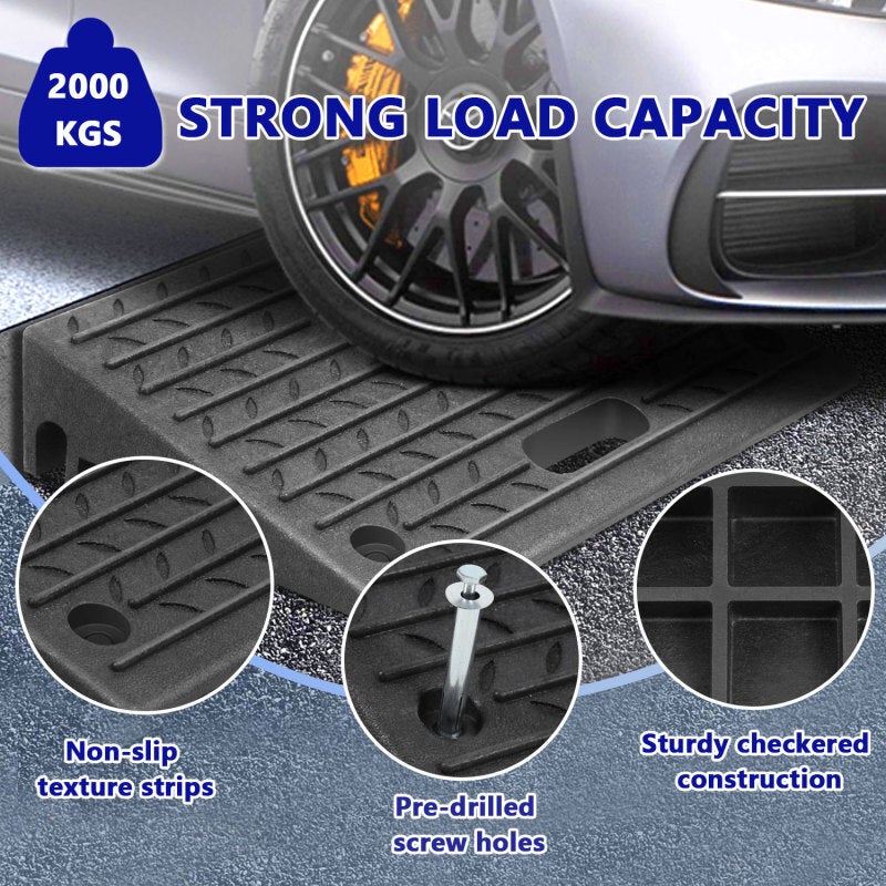 Lot de 2 Rampe de chargement avec poignées, Rampe de Trottoir en Caoutchouc 11 cm de Haut Portable pour Voiture, Moto, Fauteuil Roulant - 3