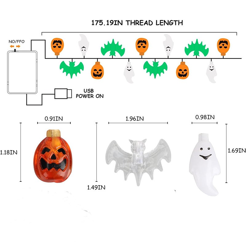 3 metri 20 luci, lanterna di zucca fantasma pipistrello verde Lanterne di Halloween, stringa di luci combinate a LED, pendente in PVC | Leroy Merlin