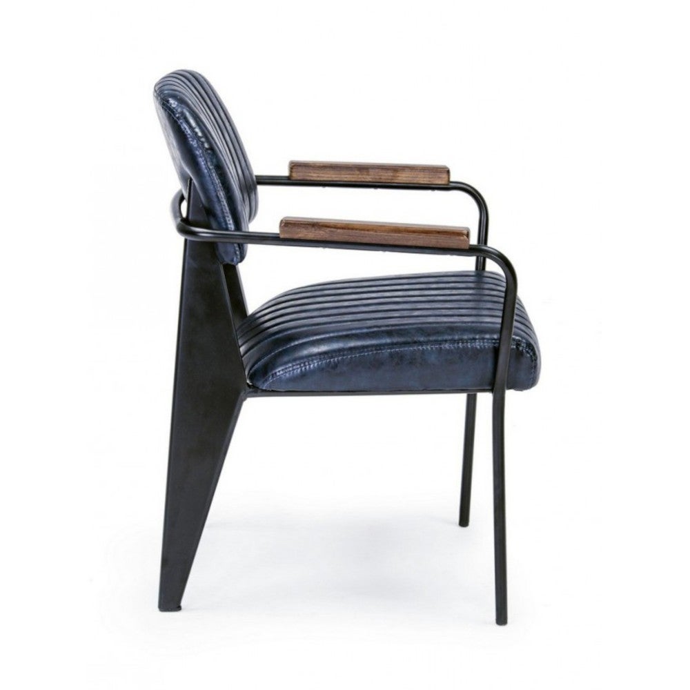 Chaise de style vintage Nelly en éco-cuir avec accoudoirs bleus 84 h cm - 5