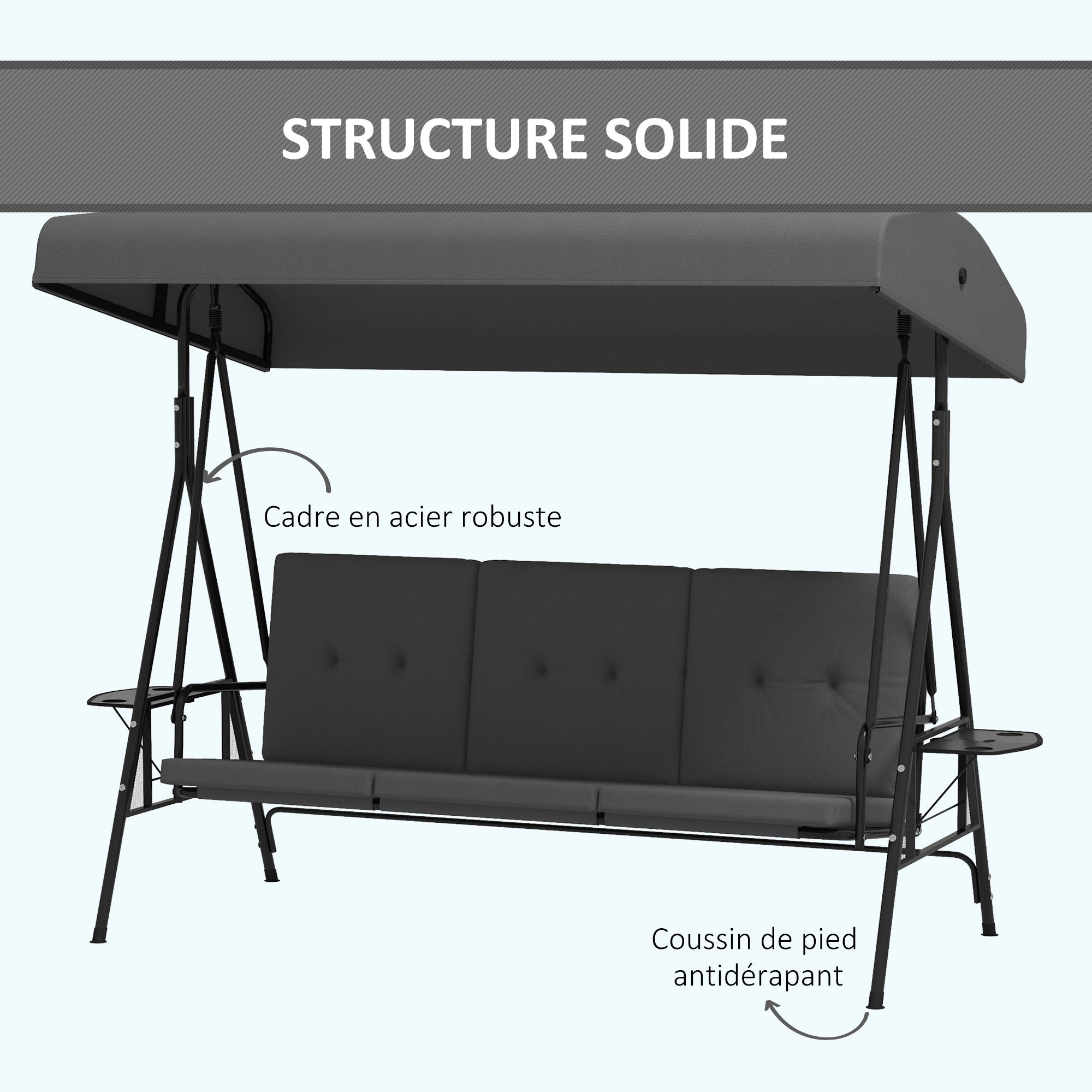 Balancelle de jardin 3 places grand confort anthracite - 8