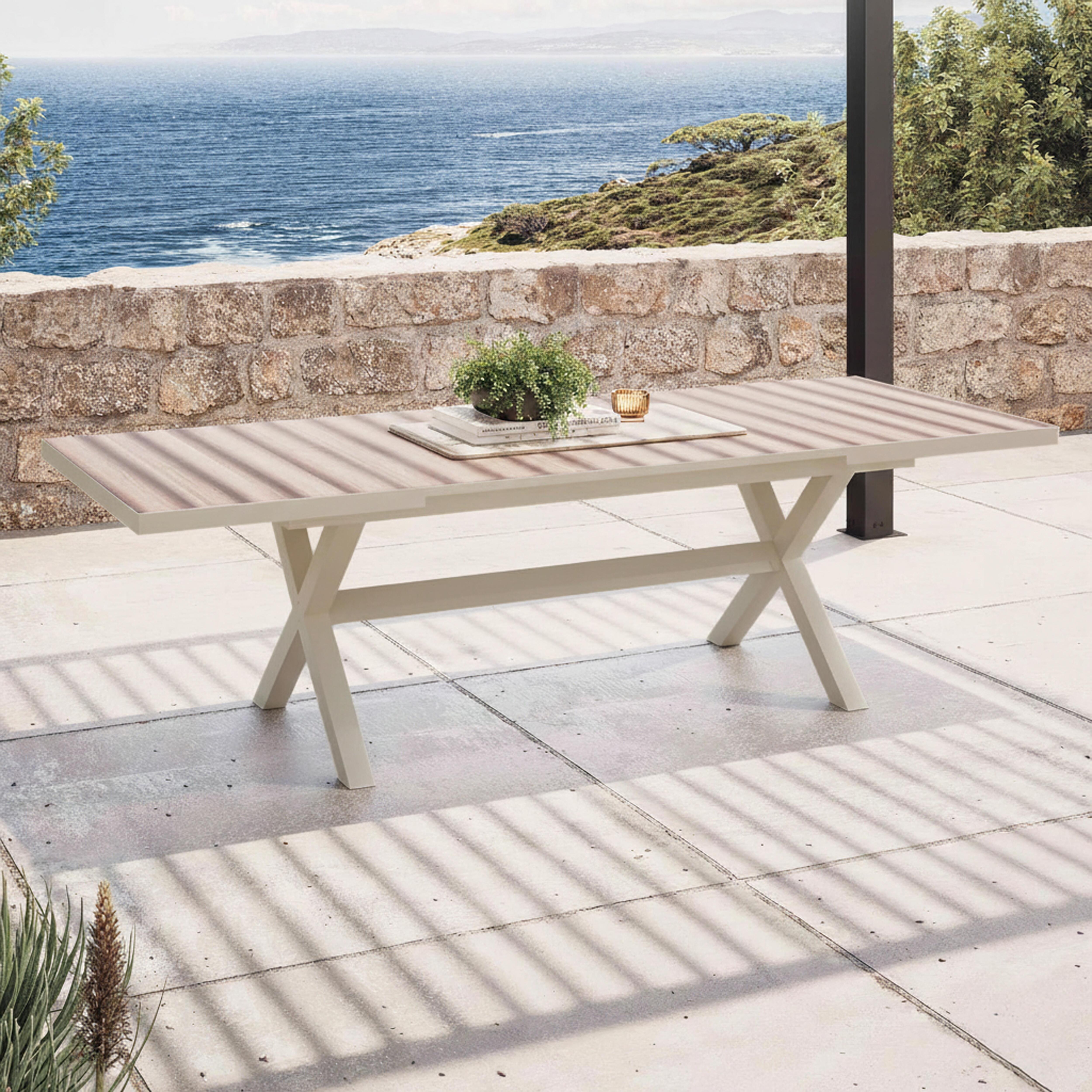 Salotto da giardino 10 posti e ceramica effetto legno grigio, Tivoli