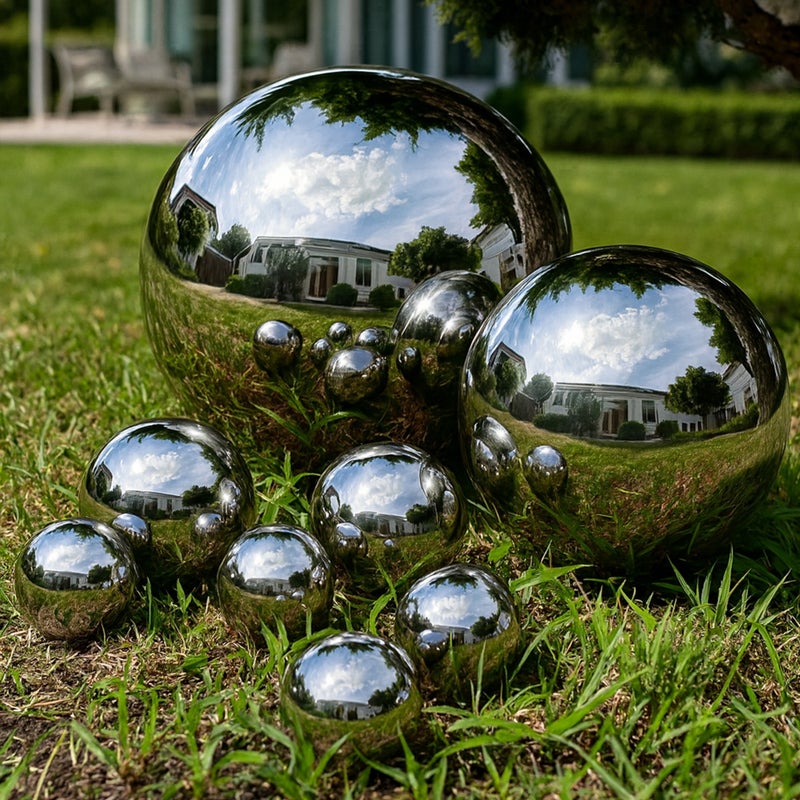 Köhko zestaw 8 polerowanych kul ogrodowych wykonanych z wysokiej jakości stali nierdzewnej (1xØ28cm, 1xØ18cm, 2xØ9cm ,4xØ6cm) kule dekoracyjne