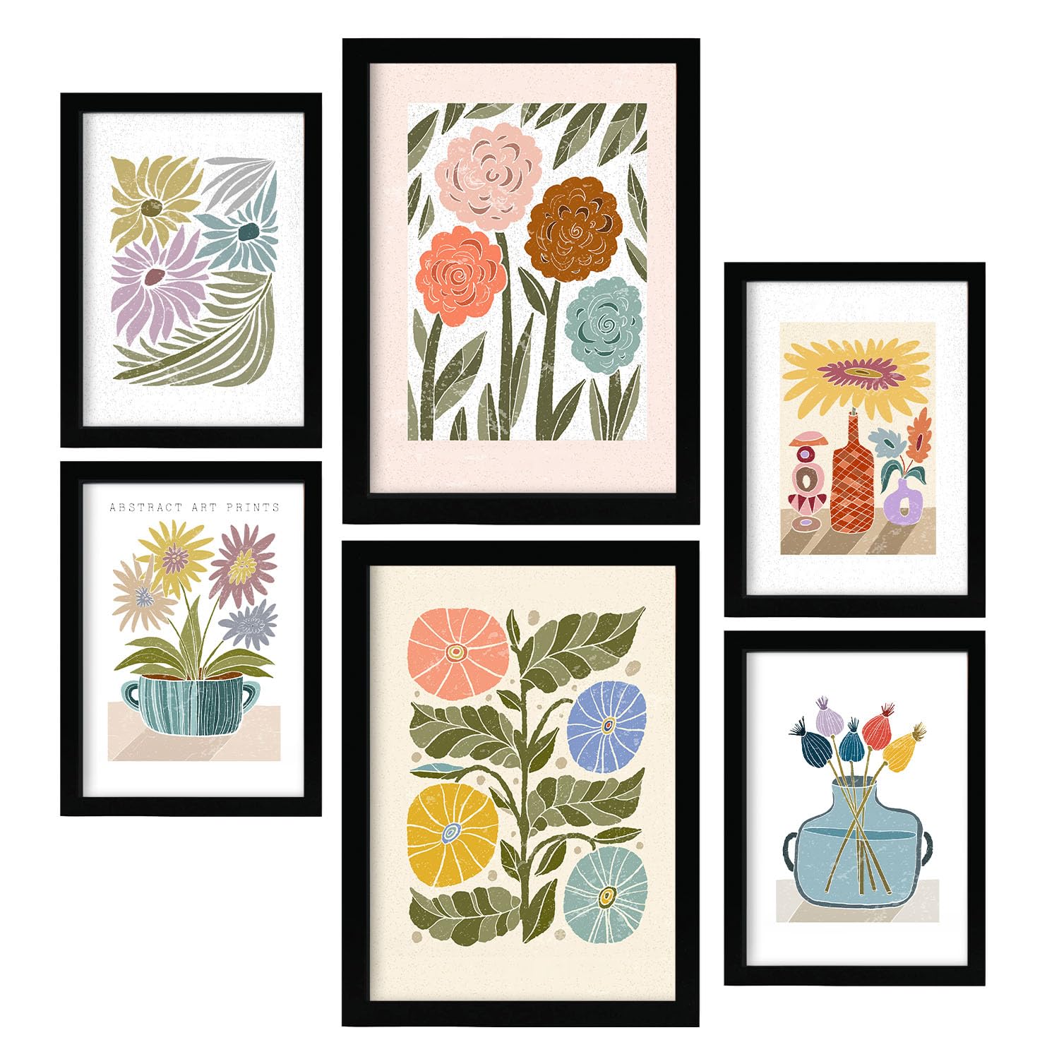 Nacnic set 6 laminas de bloom de étnico cuadros decorativos estéticos para su sala de estar dormitorio hogar impresión a4 y a3 con marco negro