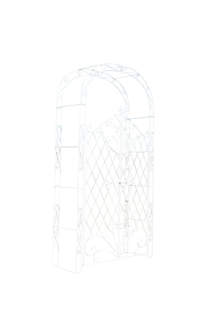 Banc Jardin Demi-Cercle Rosie Avec Arche - Métal Blanc - Banquette 2 Places Pour Plantes Grimpantes
