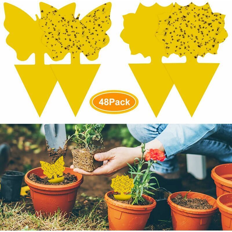 48 de bucăți de capcană pentru muște, plăci adezive galbene, protecție pentru plante împotriva afidelor, muștelor de frunze și dăunătorilor