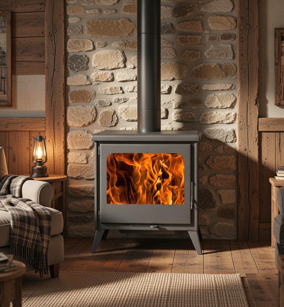 Estufa de leña Juan Panadero VENETO 8 kw / Alto rendimiento 82% / Eco design / Triple combustion