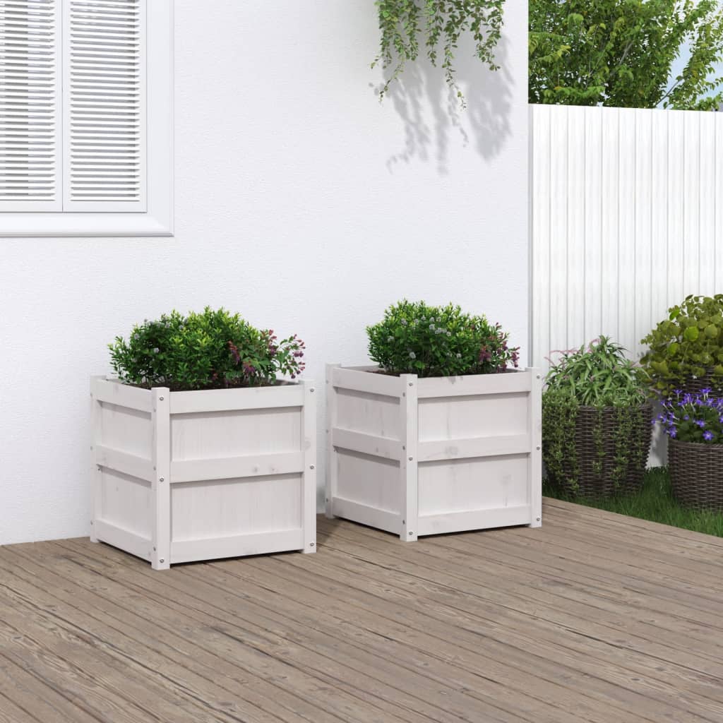 2 pcs Jardinière，Bac à fleurss blanc bois de pin massif CWV23588 - 2