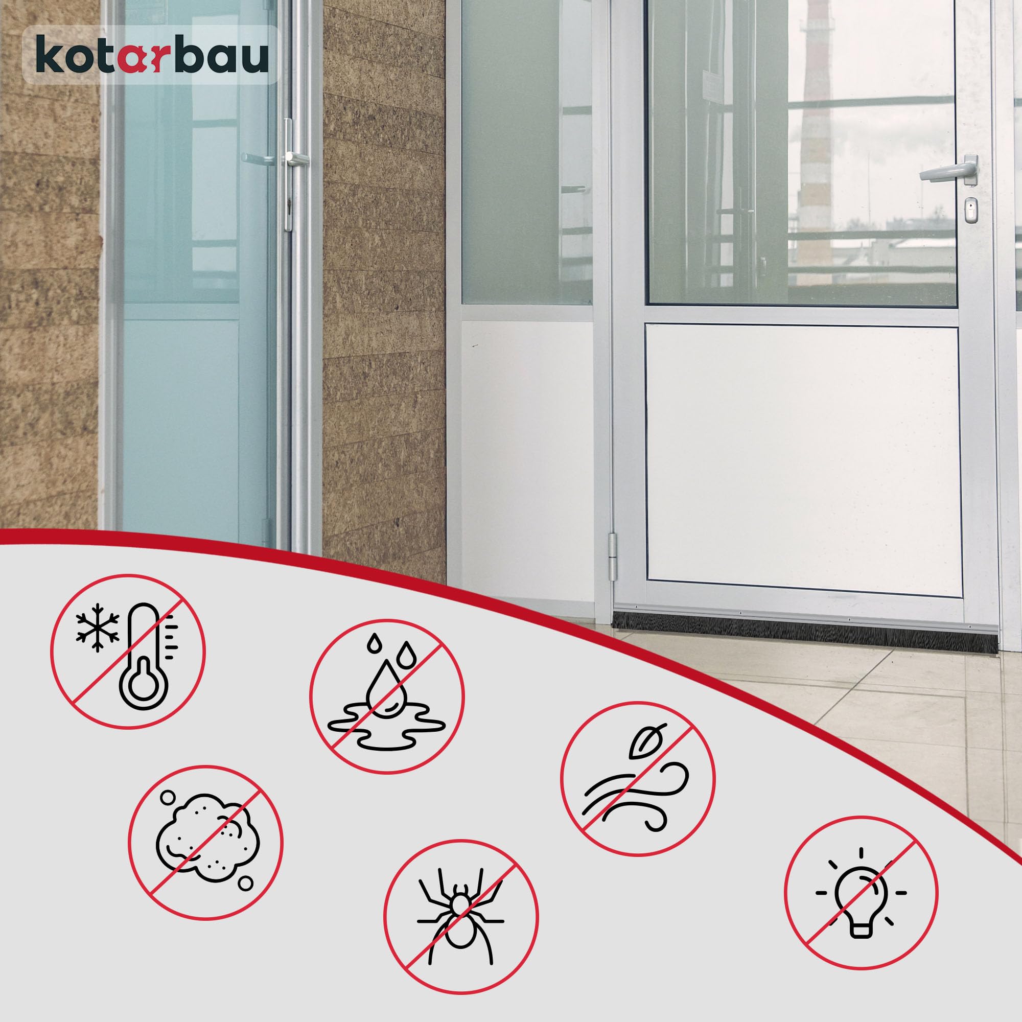 Joint de brosse en aluminium à visser 100 cm x 45 mm bas de porte isolant anti froid balai porte d'entrée et de garage - KOTARBAU - 4
