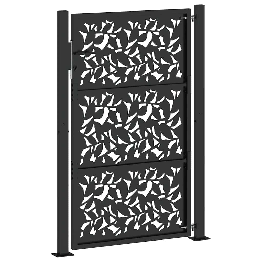 vidaXL Portail de jardin noir 100x150 cm en acier avec motif feuille - 5