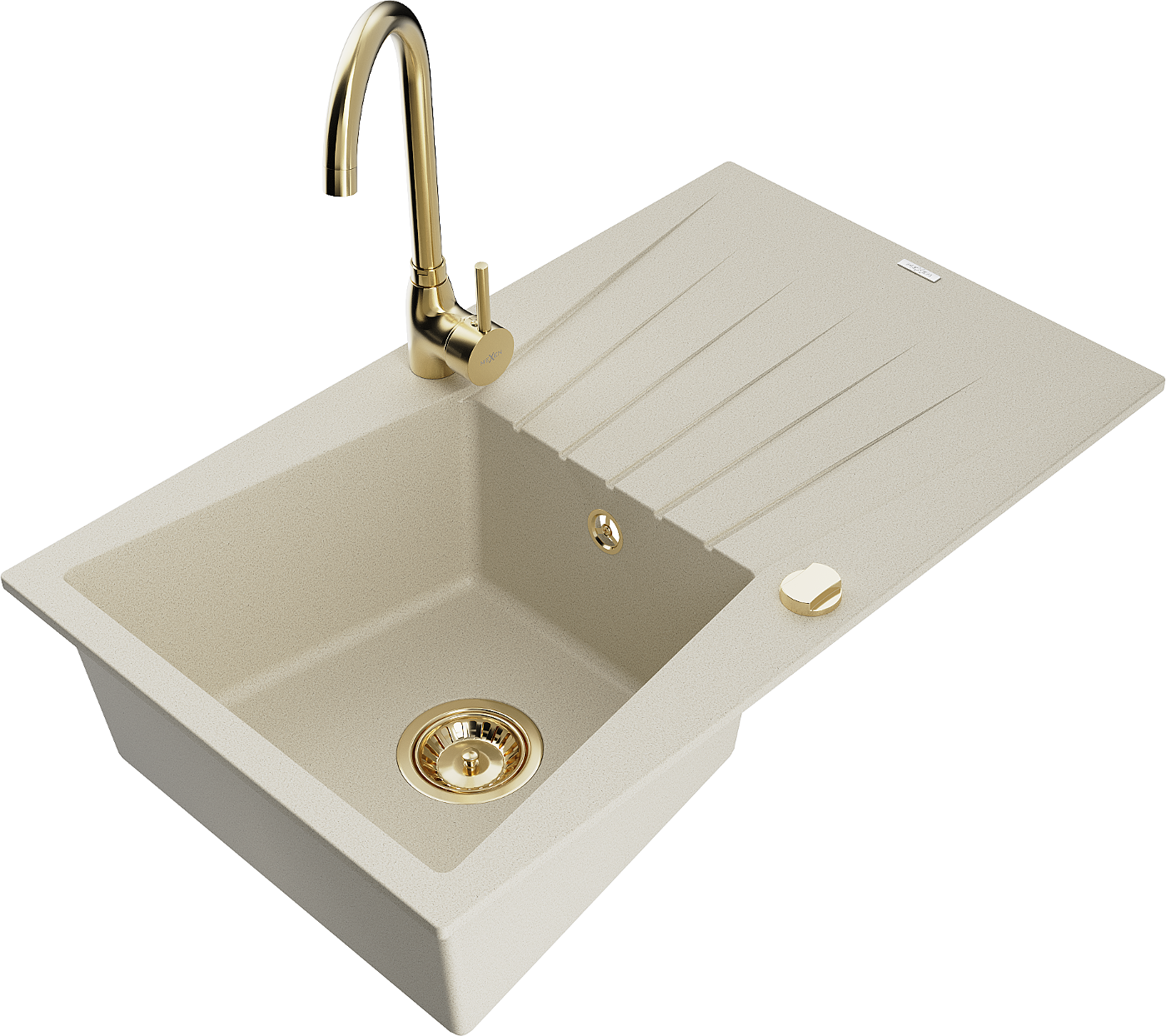 Évier De Cuisine Granit Encastrable 77x44cm Beige Avec Robinet Extractible