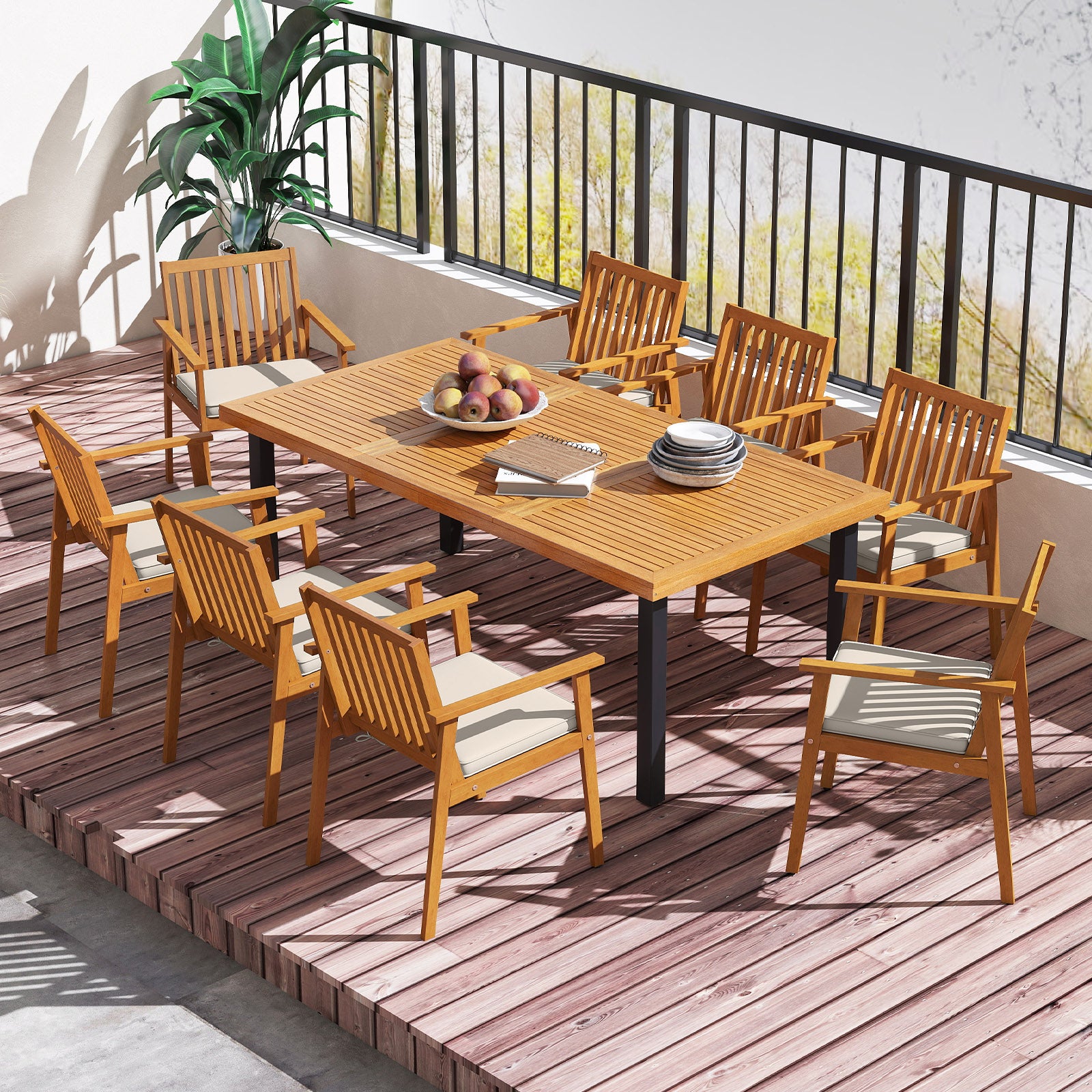 2 Chaises de Jardin, Chaises d'Extérieur en Bois d'Acacia avec Coussin Rembourré Amovible, Accoudoirs, Charge 180 kg, Mobilier de Bistrot, Naturel - 7