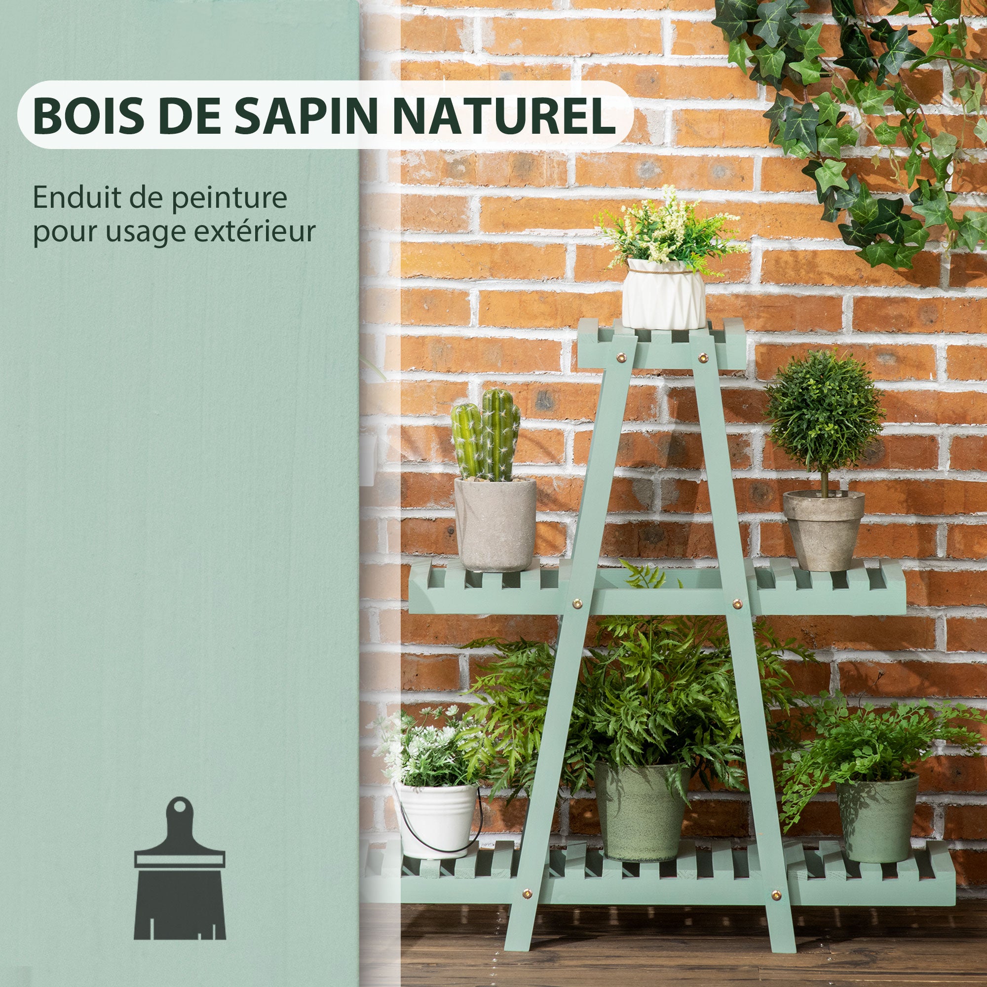 Outsunny - Étagère à plantes - Bois de sapin - 76x26x76cm - Vert - 4