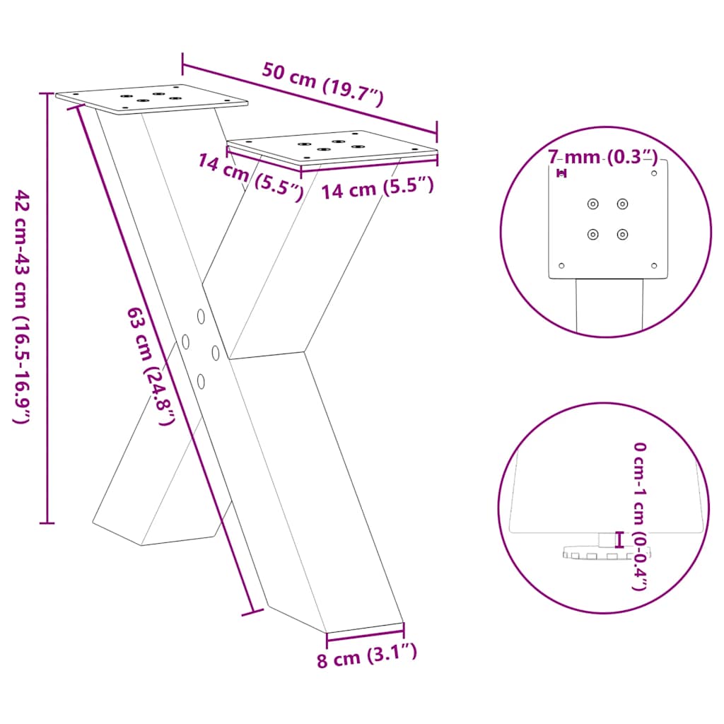 Pernas de mesa de centro Form X 2 unidades aço preto 50x(42-43) cm - COMFORTXL - 9