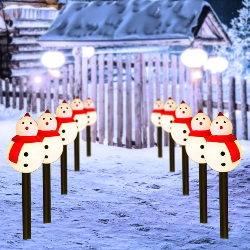 Świąteczne lampki solarne – ładowane energią słoneczną – do ścieżek zewnętrznych itp. – wzór bałwana, opakowanie 10 szt.