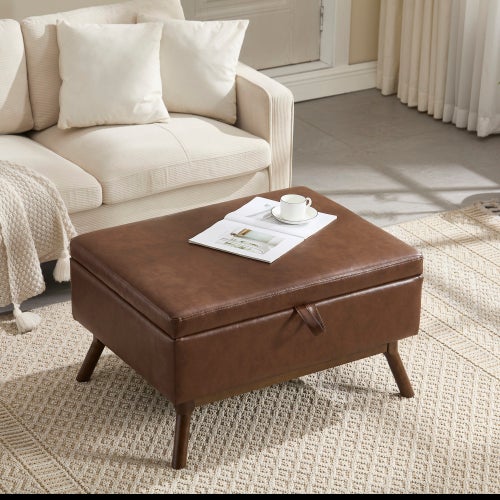 Tavolino multifunzionale Mid-Century Modern, panca da salotto fatta a mano, con spazio di stoccaggio e meccanismo di sicurezza - 9