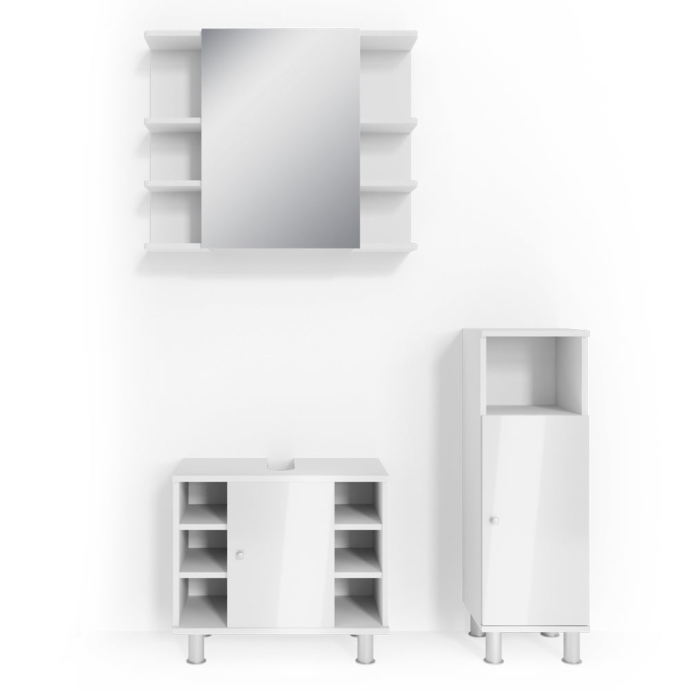Vicco Zestaw mebli łazienkowych Fynn, Biały wysoki połysk, 3 części, z szafką środkową