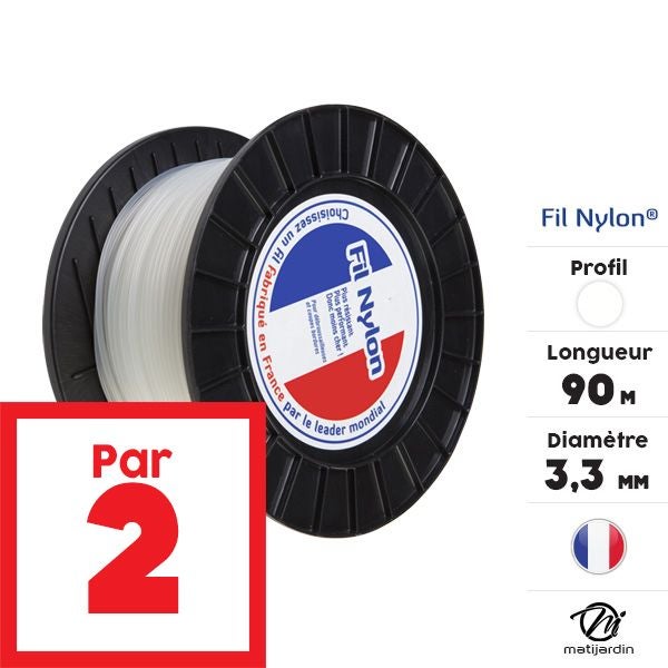 Fil nylon 3,3 mm x 90 m Rond Blanc Bobine par 2 - 2