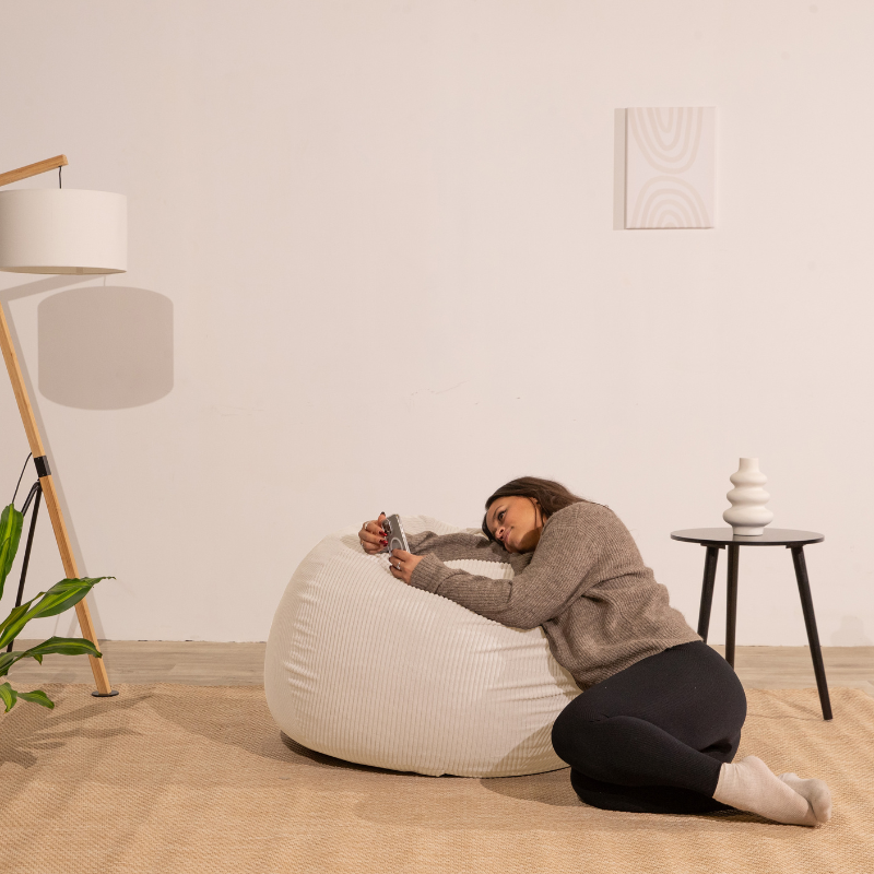 Pouf poire déhoussable velours côtelé BANANAIR 80x70 cm beige - 5