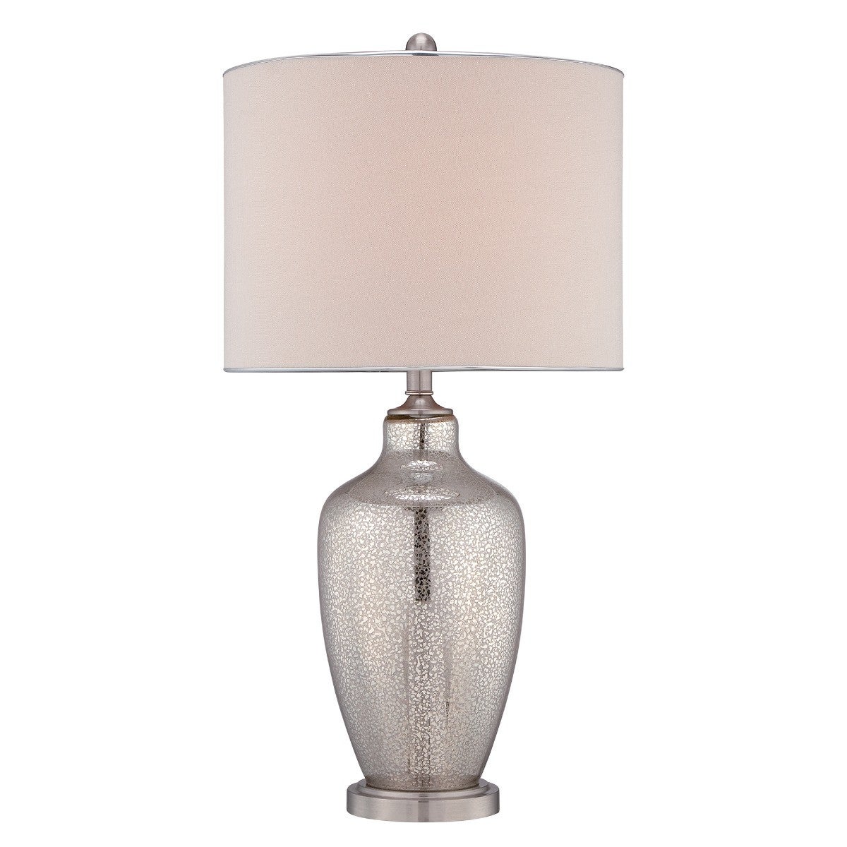 Lampa stołowa szklana z lnianym beżowym abażurem Nicolls E27 100W Quoizel