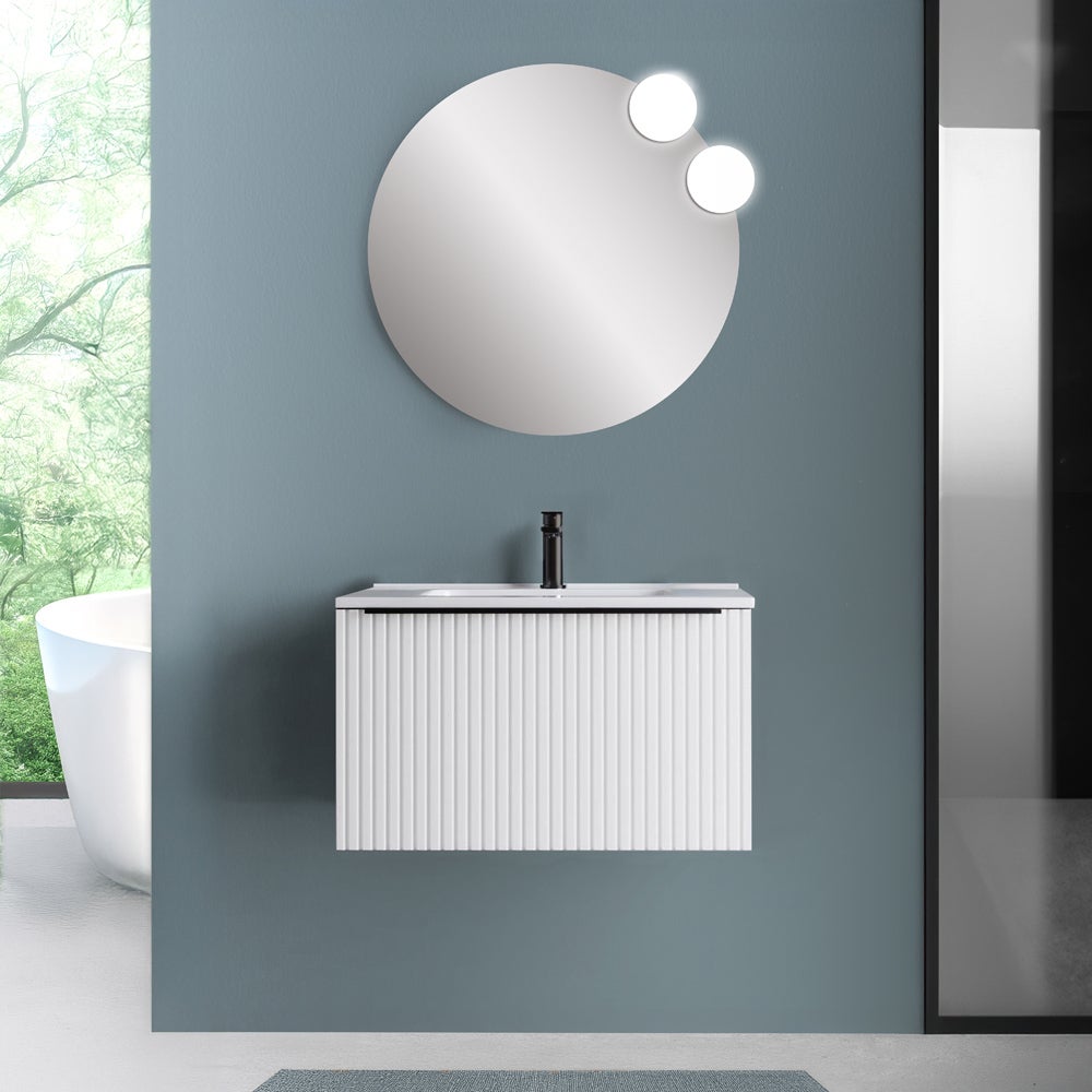 Yellow Shop Mobile Bagno Sospeso 80 Cm Domus Rovere Farnia - Composizione Completa Con Lavabo E Specchiera LED Opzionale - Made In Italy - 3
