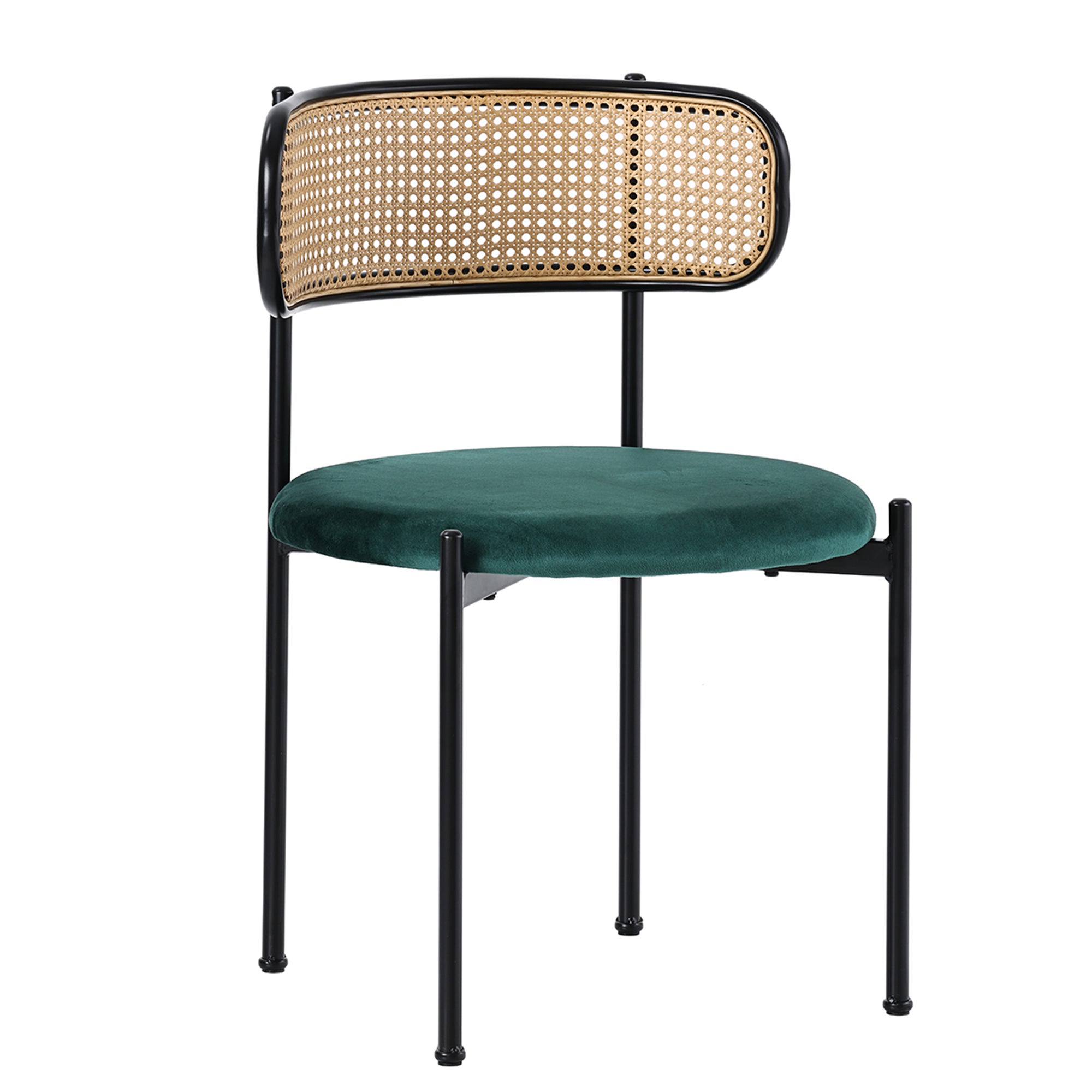 Lot de 4 Chaises en velours et rotin - pieds en métal - Vert - 4