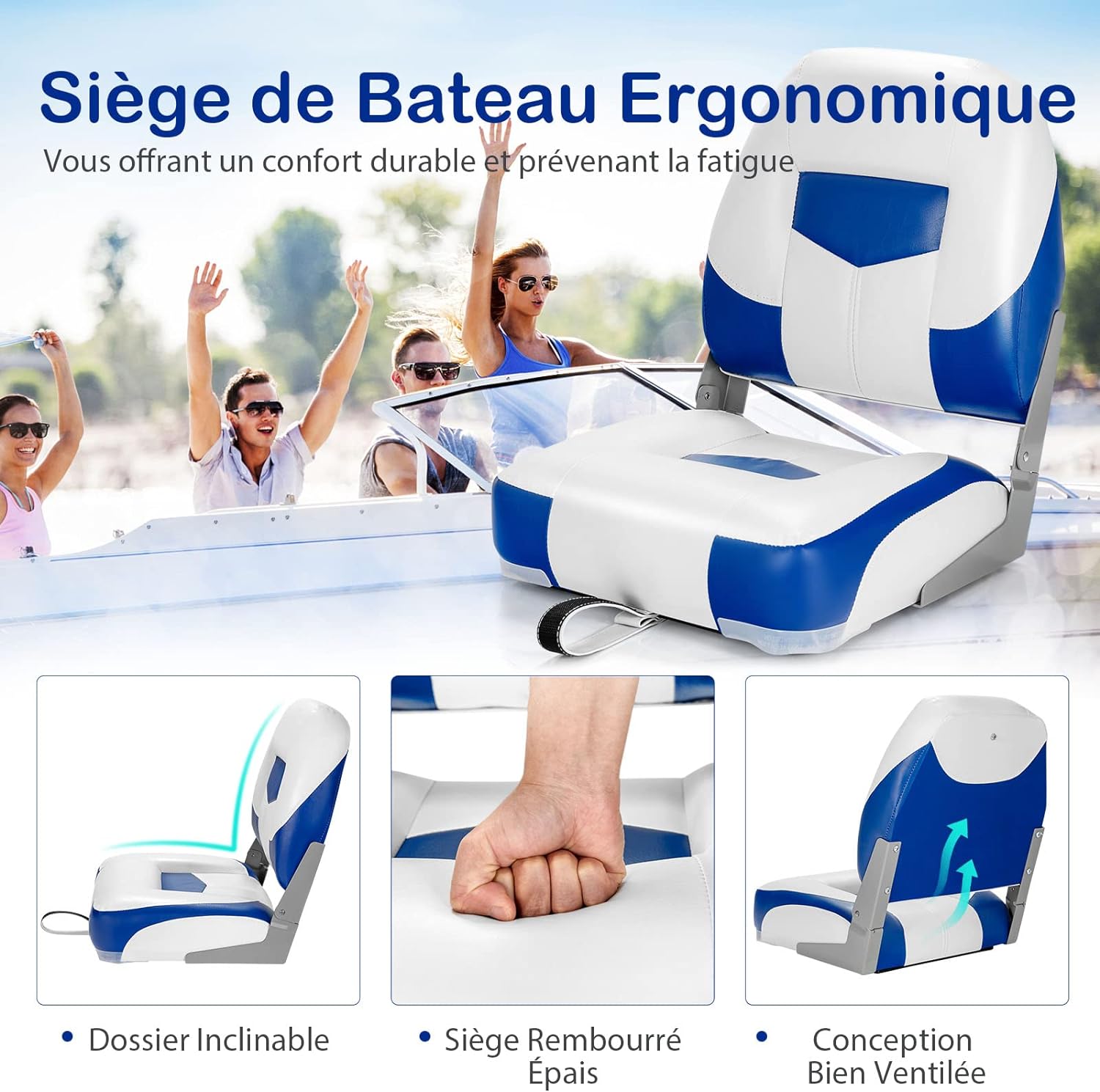 Set Di 2 Sedili Da Barca Pieghevoli Imbottiti - Blu, Resistente Alle Intemperie Per Yacht E Pesca - Foto 7