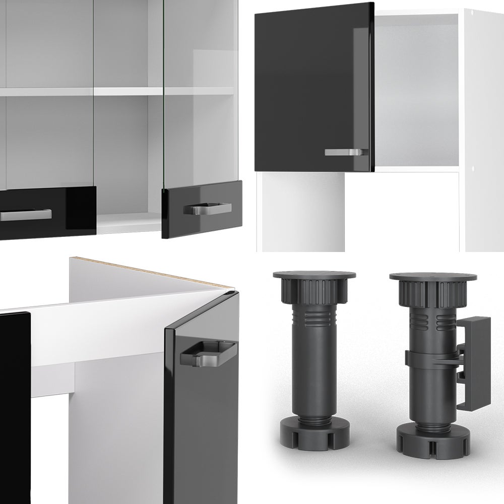 Vicco Cuisine en angle R-Line, Noir Haute brillance/Blanc, 247 x 237 cm, PT Chêne - 7