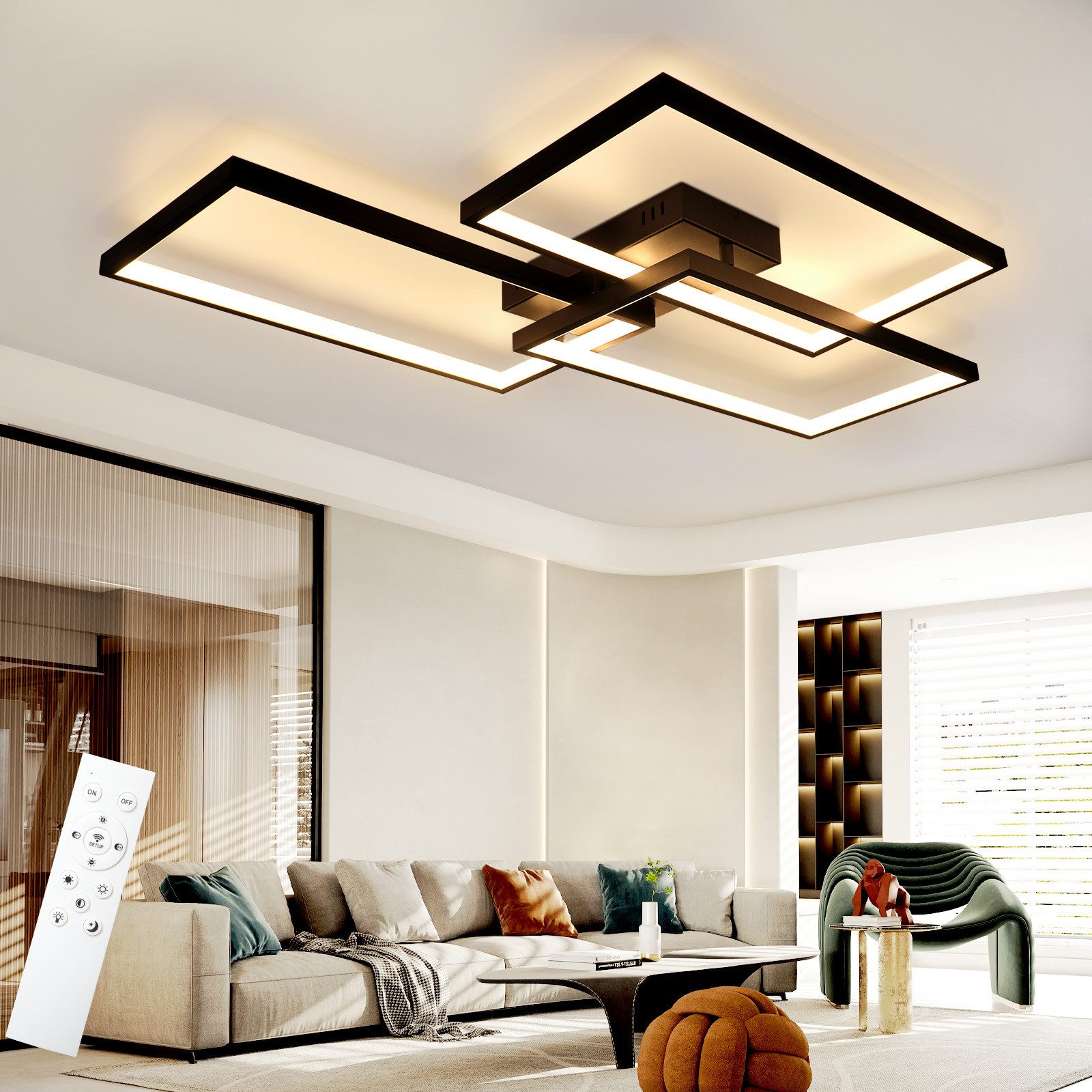 ZMH Nowoczesna lampa sufitowa LED z pilotem – czarna metalowa lampa do sypialni