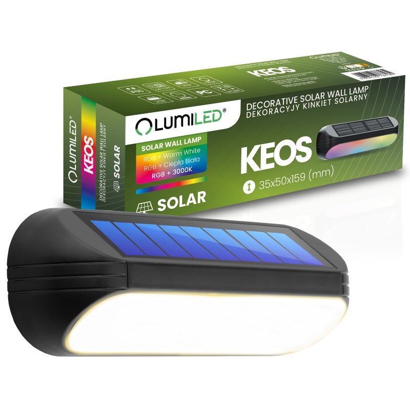 Lampa Solarna Lumiled Ogrodowa LED Kinkiet Ścienny Elewacyjny 3000K Ciepła biel RGB 1 szt.