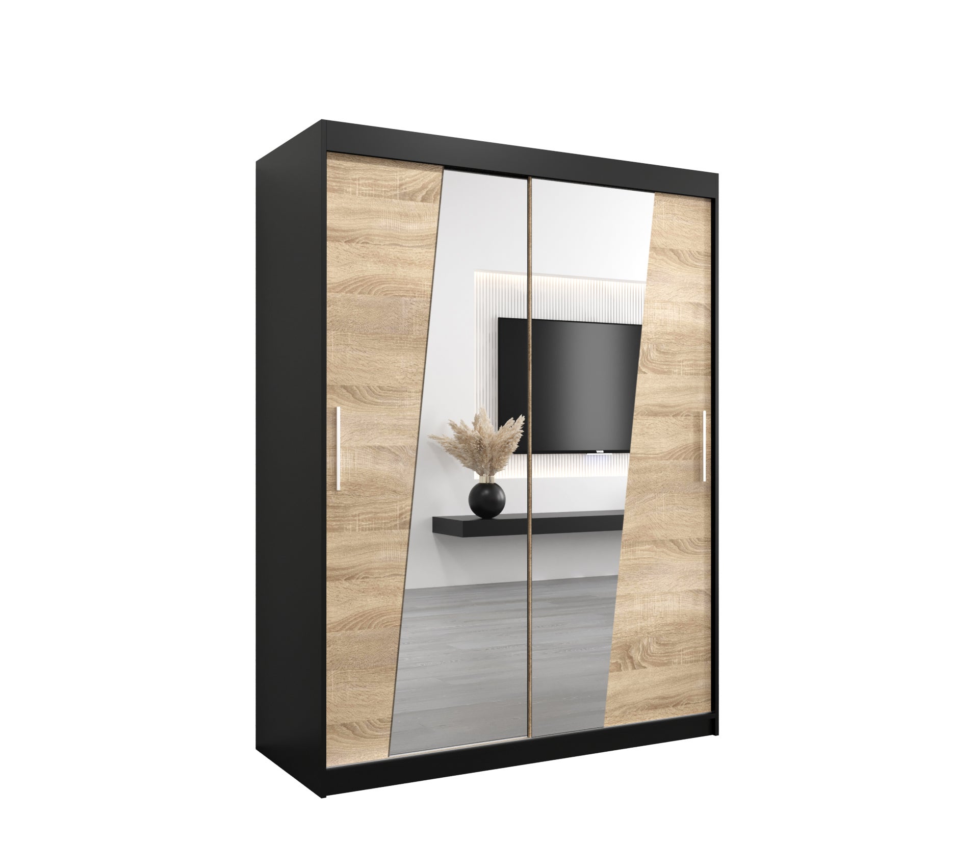 Szafa przesuwna garderoba RHOMB 150 x 62 x 200 cm Czarny + Sonoma - Abiks Meble