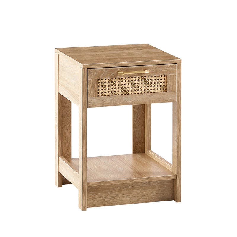 Table de Chevet Moderne avec Tiroirs, Rotin, Table d'appoint, Idéale pour le Salon et la Chambre, Couleur Bois Naturel - 40 x 40 x 50 cm - 8