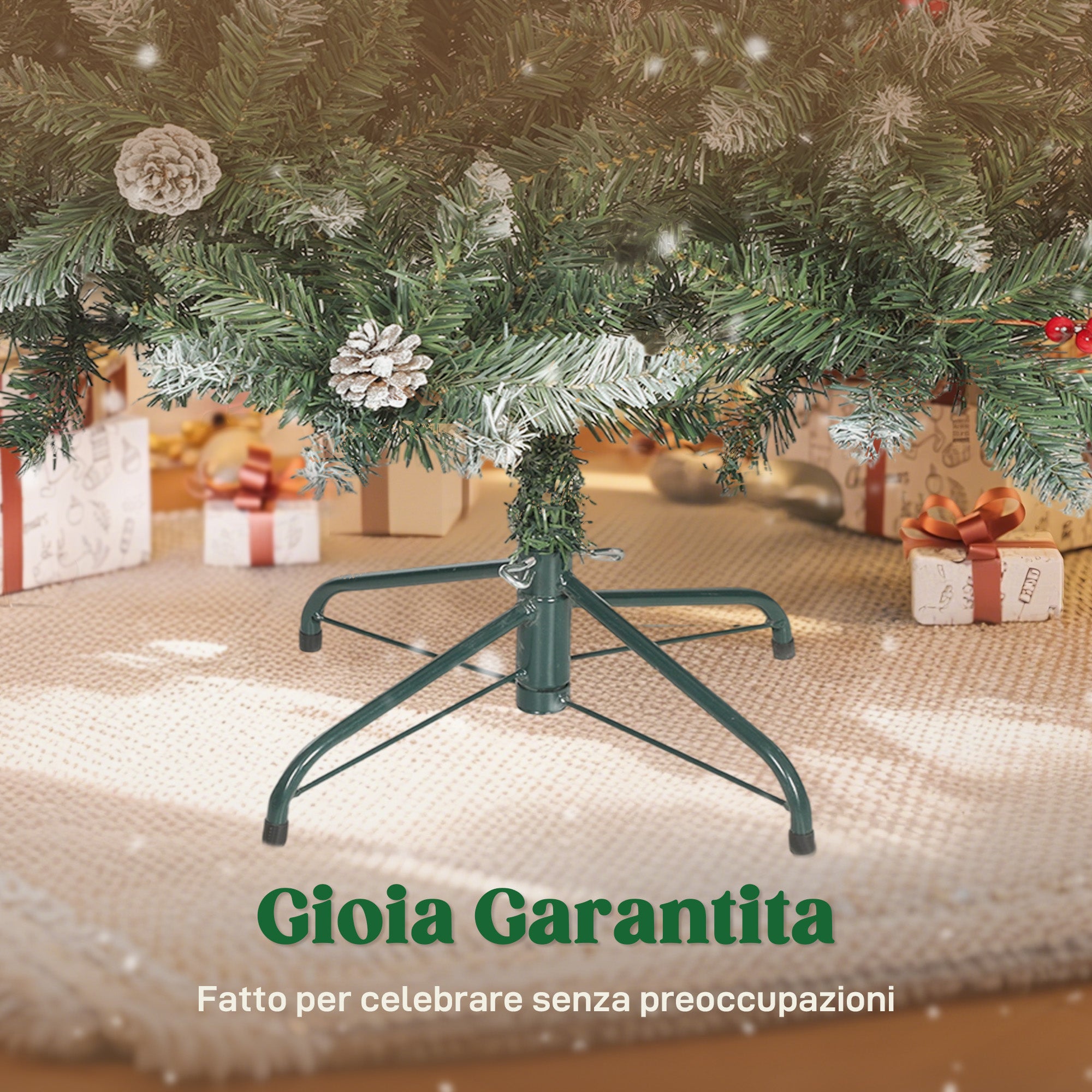HOMCOM Albero di Natale Alto 180 cm da Interno con 620 Rami, Pigne e Bacche Rosse, Base in Metallo, Verde - 7