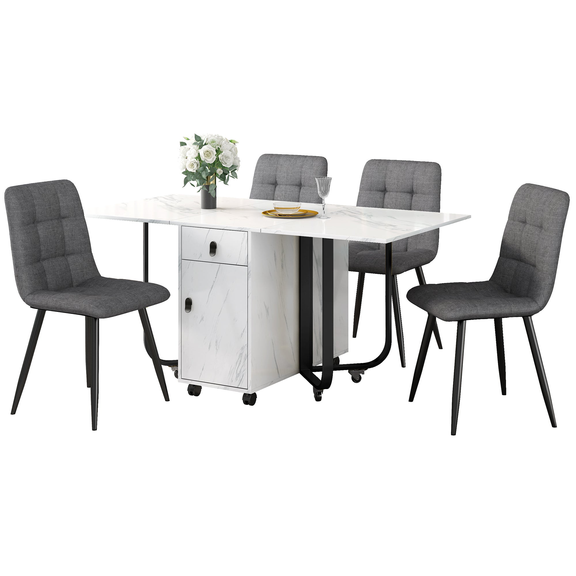 Table de Salle à Manger avec 4 Chaises, Table Blanche Pliante & Chaises ...