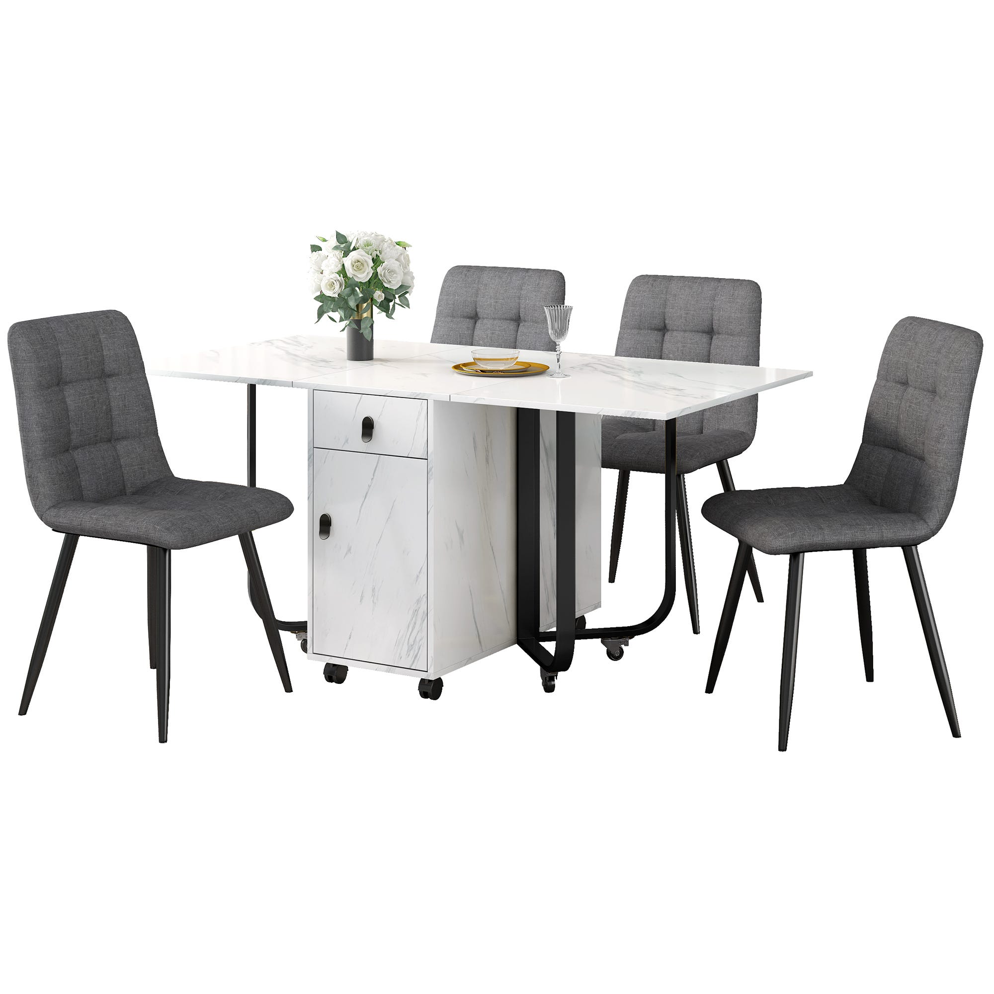 Table de Salle à Manger avec 4 Chaises, Table Blanche Pliante & Chaises ...